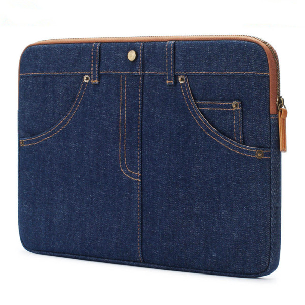 Hot Sale Lightweight High Quality Jean Design Laptop Sleeve Bag For Macbook Pro With Small Pockets Outside For Business