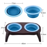 Folding Double Dog Bowl with Non-Skid Silicone Mat Pet Feeder Food Container Bowl Dogs Cat Feeding Bowl