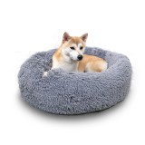 Long Faux Fur Fabric Dog Bed Comfortable Donut round dog bed super soft washable pet cushion bed