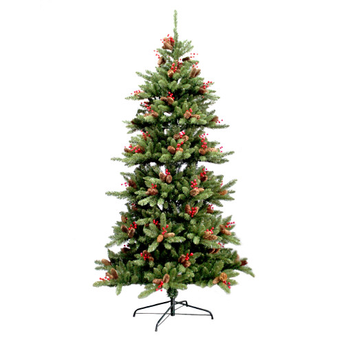 4ft 5ft 6ft 7ft 8ft 9ft 10ft Pine Needle Prelit PE&PVC Christmas Trees with Pine Cones and Red Berries