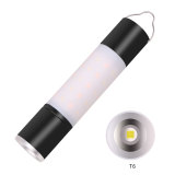 hand hold telescopic zoomable torch bulit-in battery rechargeable white and yellow light T6+COB flashlight