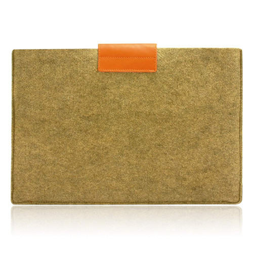 Handmade Gray Felt Case Leather Corner Laptop Sleeve Bags with Leather Flap for MacBook Pro