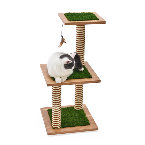 Fashion Pet Stable Sisal Scratcher Cat Tree With Hanging Toy & Artificial Grass