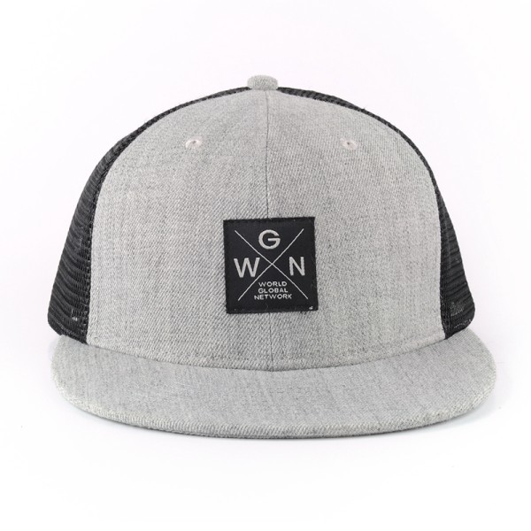 wholesale 6 Panel plain flat brim acrylic fabric and wool trucker hat