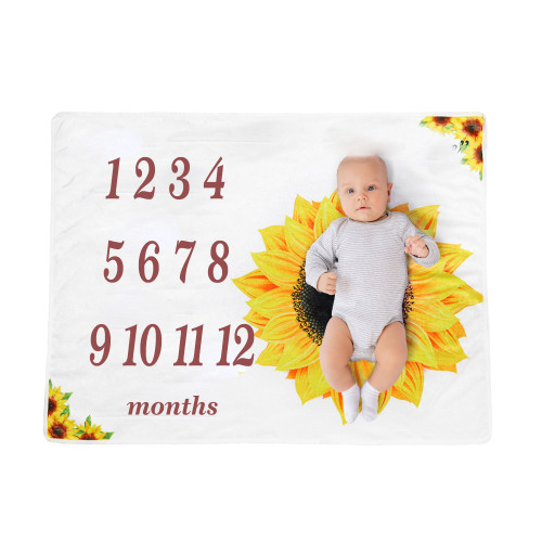 High Quality Super Soft Custom Printed Baby Monthly Milestone Fleece Blanket with Gift Box/Frames