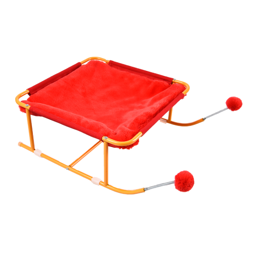 Happy Christmas Eve Decor Pet Sleigh Stainless Steel Carriage Holidays Gifts Dog Cat Bed With Warm Plush Cushion