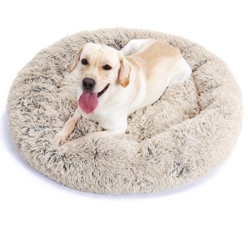 Comfortable Donut Cuddler Luxury Ultra Soft Shag Faux Fur Dog Bed for Medium Small Dogs and Cats