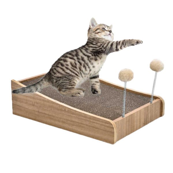 Corrugated Paper Pet Kitty Scratching Board Multifunctional Cat Furniture With Spring Ball