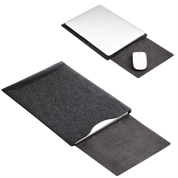 Leather and Felt Hybrid Laptop Sleeve for MacBook Pro/Air 13.3 Inches Black