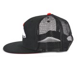 Custom flat brim black embroidery mesh snapback cap trucker hat