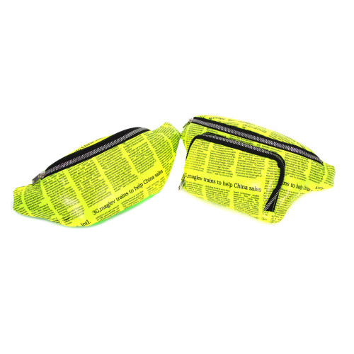 custom logo newspaper print PU bum sports running waterproof fanny pack belt sling crossbody waist bag