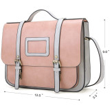 Women Briefcase Vintage Three carrying options Crossbody Messenger Bag PU Leather Satchel Purse for work, school, banquet,Pink