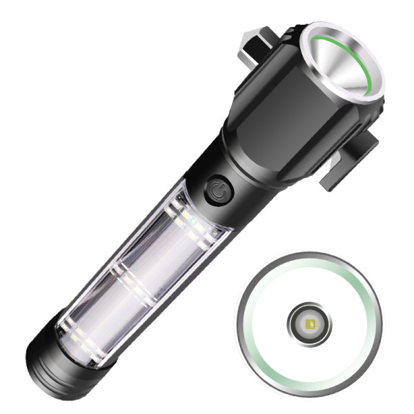 USB Rechargeable Magnetic LED Flashlight Multi-function Emergency red blue Safety Hammer Torch with Alarm buzzer