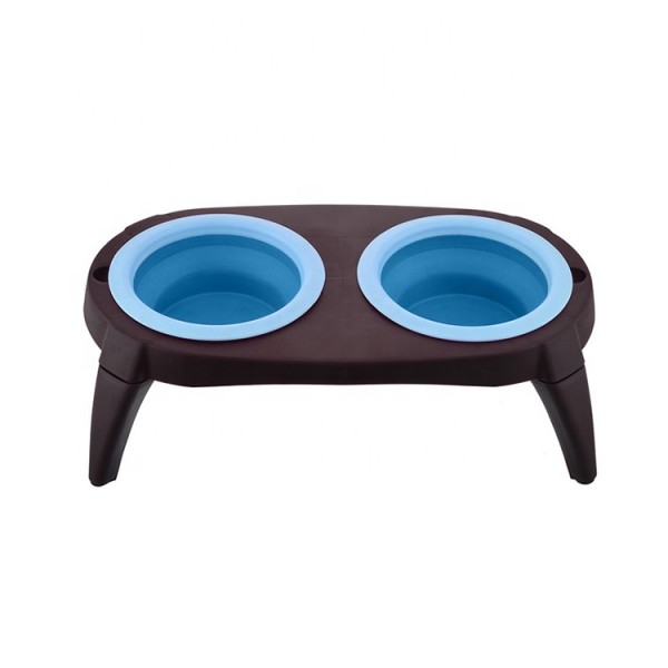Folding Double Dog Bowl with Non-Skid Silicone Mat Pet Feeder Food Container Bowl Dogs Cat Feeding Bowl