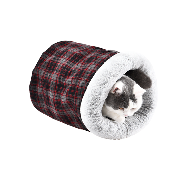 Classic Plaids Chenille Fabric Pet Sleeping Tunnel Cozy Warm Plush Cat Dog Soft Bed