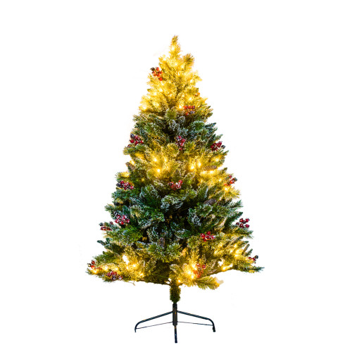 6ft 7ft 8ft 9ft Pre-Lit Hinged Red Berries Pine Needle Tree Artificial Alpine Slim Pencil Christmas Tree Holiday