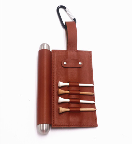 Golf Ciggar Holder With Tee And Divot Tool Factory Wholesale Luxury Golf Tee Holder PU Gift Hook to Golf Bag Belt Clip