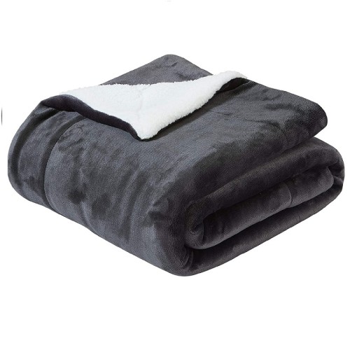 Super Soft  Luxurious Sherpa Fleece Double-Sided Throw Blanket  Dark Grey