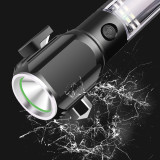 USB Rechargeable Magnetic LED Flashlight Multi-function Emergency red blue Safety Hammer Torch with Alarm buzzer
