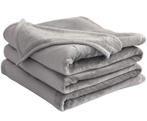 High Quality Microfiber Flannel Fleece Throw Blanket Super Soft Grey 80''x90''