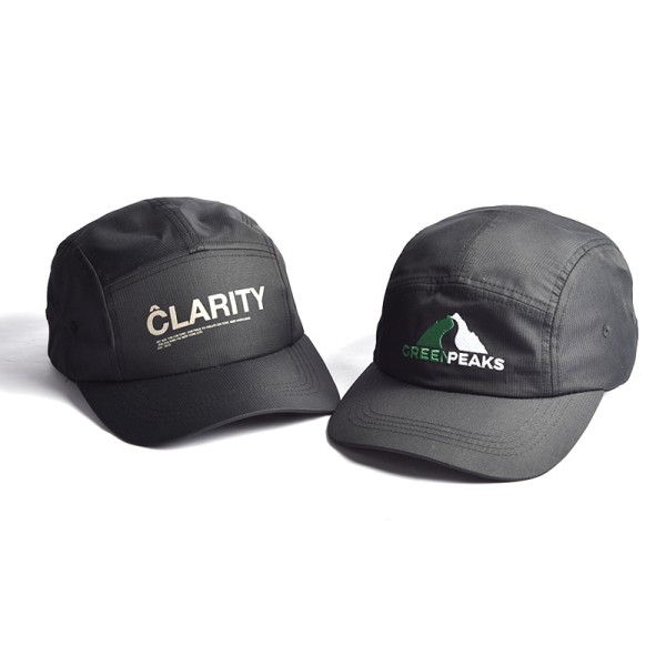 High quality polyester snapback hat blank black 5 panel cap