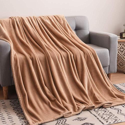 All Season High Quality Microfiber Flannel Fleece Throw Blanket Super Soft Camel 104 x90