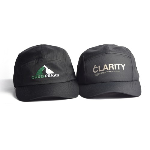 High quality polyester snapback hat blank black 5 panel cap