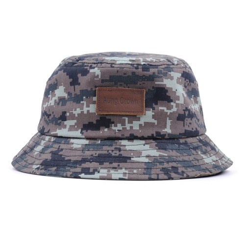 Custom camouflage leather patch adult bucket hat