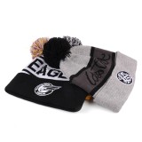 High quality warm acrylic jacquard custom knitted pom beanie hat