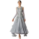B-2052 High Quality Gray Standard Ballroom Smooth Dress High-end Custom Waltz Tango Dress For Competition