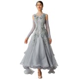 B-2052 High Quality Gray Standard Ballroom Smooth Dress High-end Custom Waltz Tango Dress For Competition