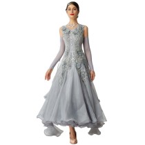 B-2052 High Quality Gray Standard Ballroom Smooth Dress High-end Custom Waltz Tango Dress For Competition