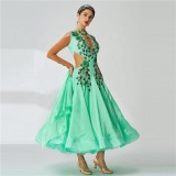B-2015 Custom New Standard Elegant Latin Dance Dress Competition Long Ballroom Dancing Dress With Pearl Silk For Women