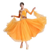 B-14764 New style round neck orange ballroom dance wear competition ballroom dance dress for women