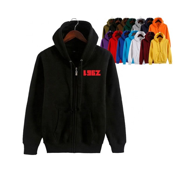 High Quality New Style Casual  Advertising Fleece Zip Up Black Hoodie