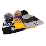 High quality warm acrylic jacquard custom knitted pom beanie hat