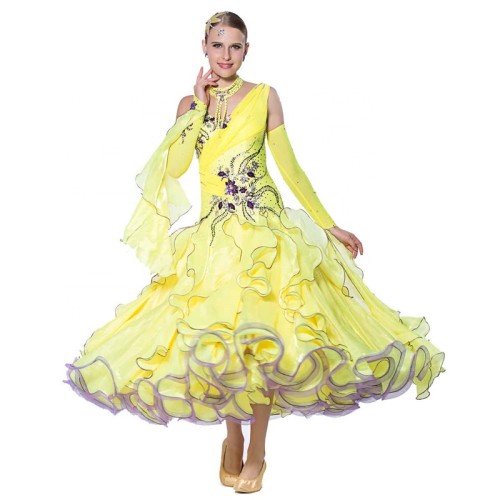 B-1458 National standard ballroom dancing dress modern costume competition waltz tango big pendulum dress performance for sale