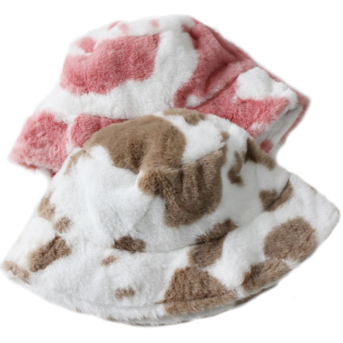 Designer fashion winter autumn furry winter cow print fur bucket hats