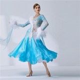 B-1999 British imported fabric blue ballroom party dress custom high quality ballroom standard smooth waltz dress for adult