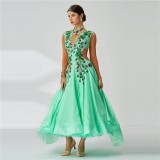 B-2015 Custom New Standard Elegant Latin Dance Dress Competition Long Ballroom Dancing Dress With Pearl Silk For Women