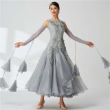 B-2052 High Quality Gray Standard Ballroom Smooth Dress High-end Custom Waltz Tango Dress For Competition