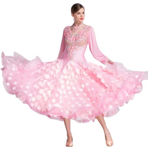 B-18442 Custom Hot Sale Radiant Pink Ballroom Dance Gown High Quality Modern Ballroom Dance Dress For Competition