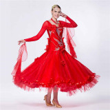 B-1479 Modem dance dress new competition national standard red ballroom dance dress for competition