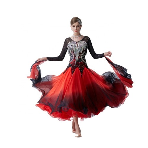 B-19492 New Modern Dance Performance Costume Diamond Embroidered Gradient Big Hem Ballroom Waltz Jazz Dancing Racing Stage