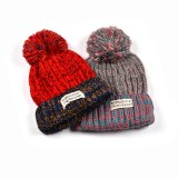 Winter beanie knitting plain fleece beanie for women /pom pom beanie with fleece fabric