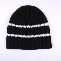 100% acrylic black and white plain knit beanie hat