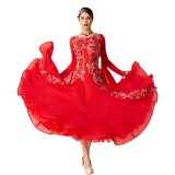 B-2019 Custom smooth dance dresses high quality competition red chiffon ballroom dance dresses from China
