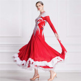 B-18429 Red Plume Embrace Standard Dance Skirt Custom Ostrich Feather Ballroom Smooth Competition Dance Dress For Sale