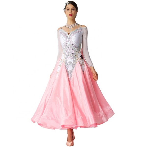 B-19465 Ready Made Long Ballroom Dancing Dress Perfect Custom Made Pearl Ballroom Dancing Dresses Girls For Competition