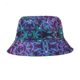 Custom plain reversible black floral bucket hats with metal logo